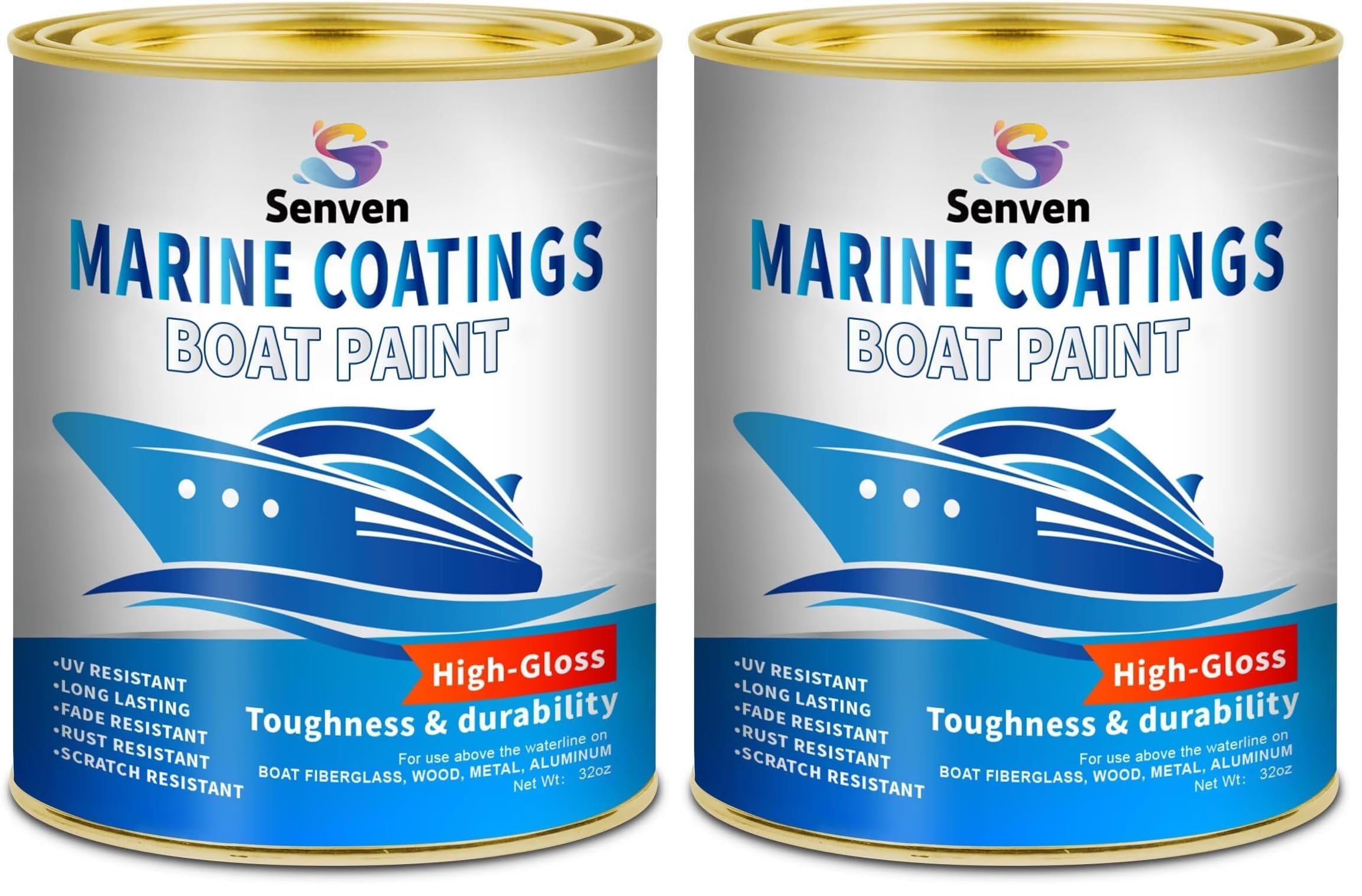 SENVEN Boat Paint, 35 Oz, Gloss White, Marine Boat Topside Bottom Enamel Marine Paint for Boats, Wood, Fiberglass, Aluminum, Metals, Oil-Based Epoxy White (Pack of 2)