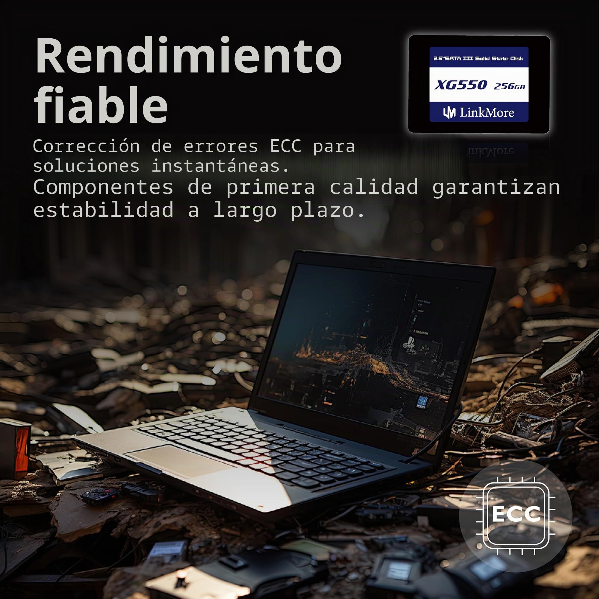 LinkMore XG550 256GB 2.5" SATA III (6 GB/s) SSD Interno, Disco SSD, Velocidad de Lectura de hasta 500 MB/s, 2.5" para Ordenador portátil y sobremesa