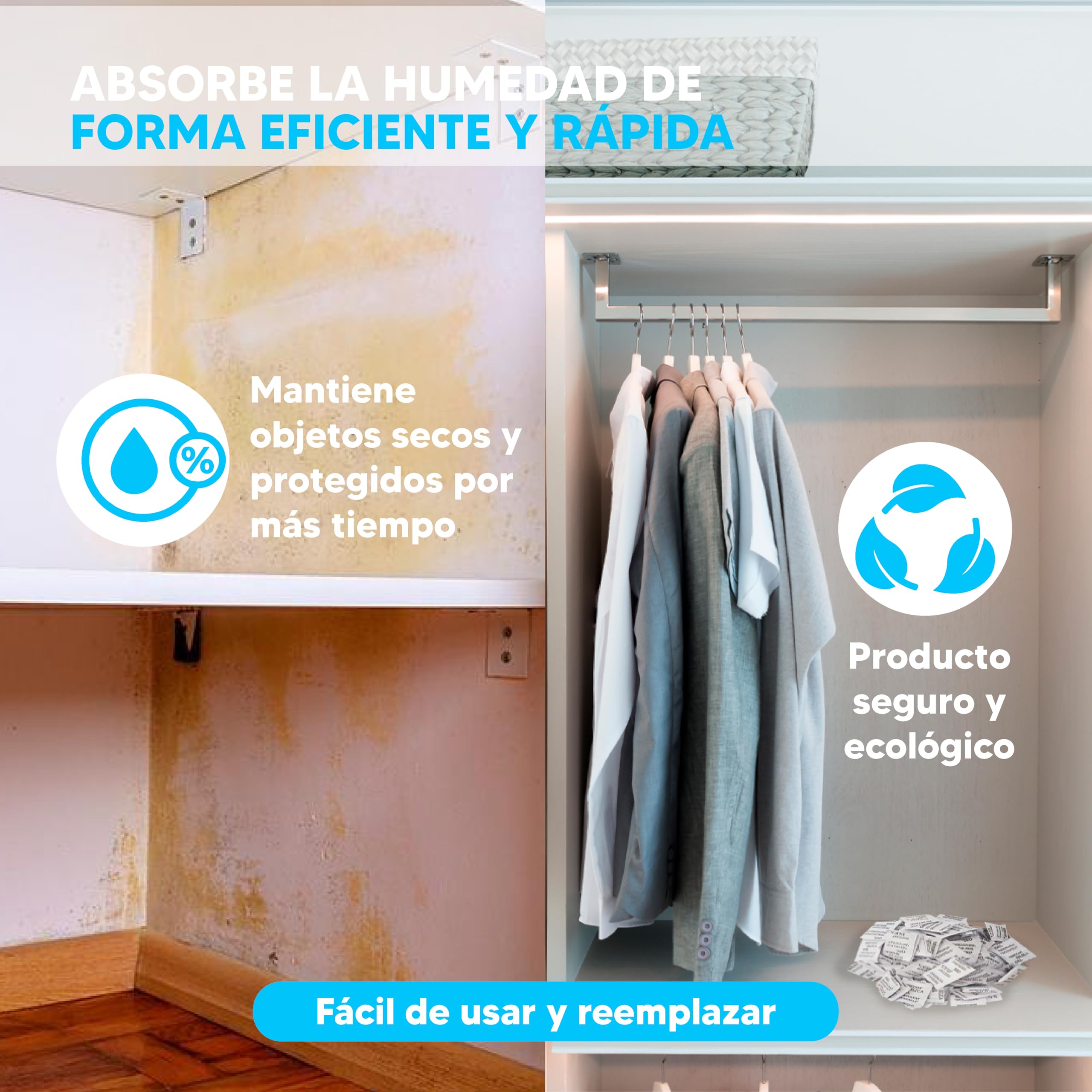 AURETS 150 Bolsas de Gel Antihumedad (1g) Sílica Gel Bolsitas Antihumedad para Armarios, Zapatos y Habitación - Sobres Deshumidificadores para Prevenir Moho y Olores para Electrónica y Ropa
