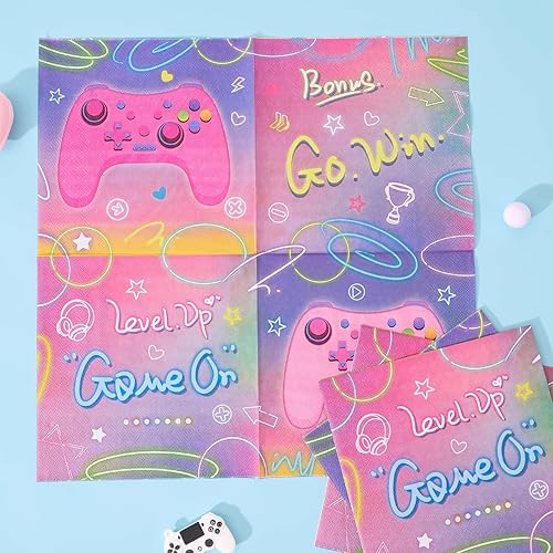 Miniatura 3 de Pink Video Game Party Plates and Napkins - 48 PCS Gamer Theme Party Supplies Girls Gaming Birthday Party Decorations Dinner Dessert Plates Paper