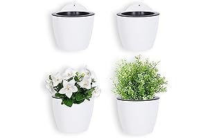 MyGift Set of 4 7.5 Inch White Plastic Wall-Mounted Self-Watering Hanging Planters