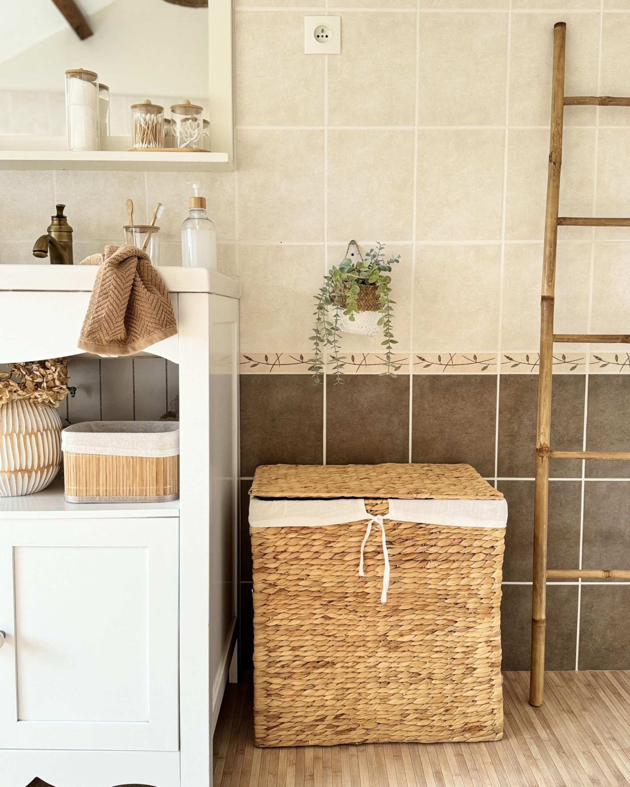Korb aus Wasserhyazinthe natürlich/beige rechteckig 50x30 cm Wäschekorb Langson