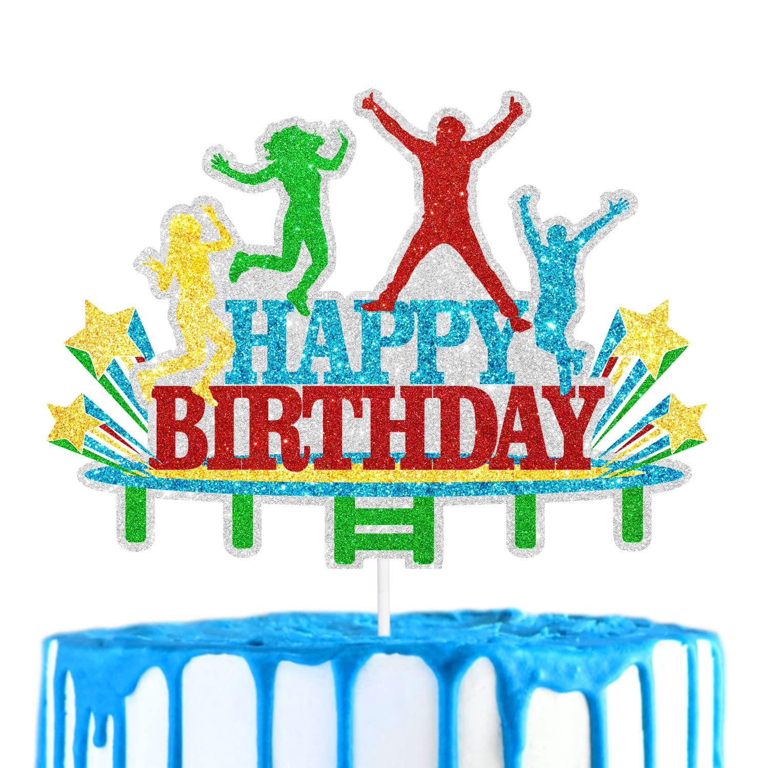 SugarGera Trampoline Park Jumping Happy Birthday Cake Topper - Let's Jump Trampoline or Bounce House Themed Birthday Party Decorations for Boys or Girls -