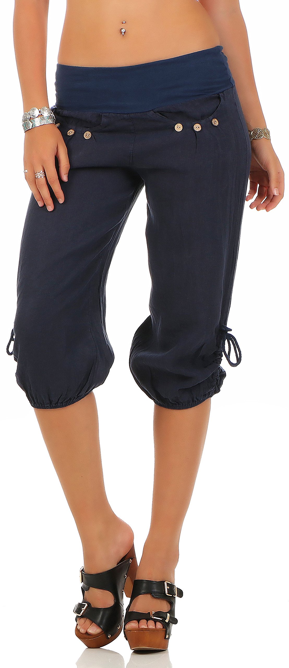 Malito Pantalones de Chándal Lino y con Botón de diseño de Madera 6302 Mujer