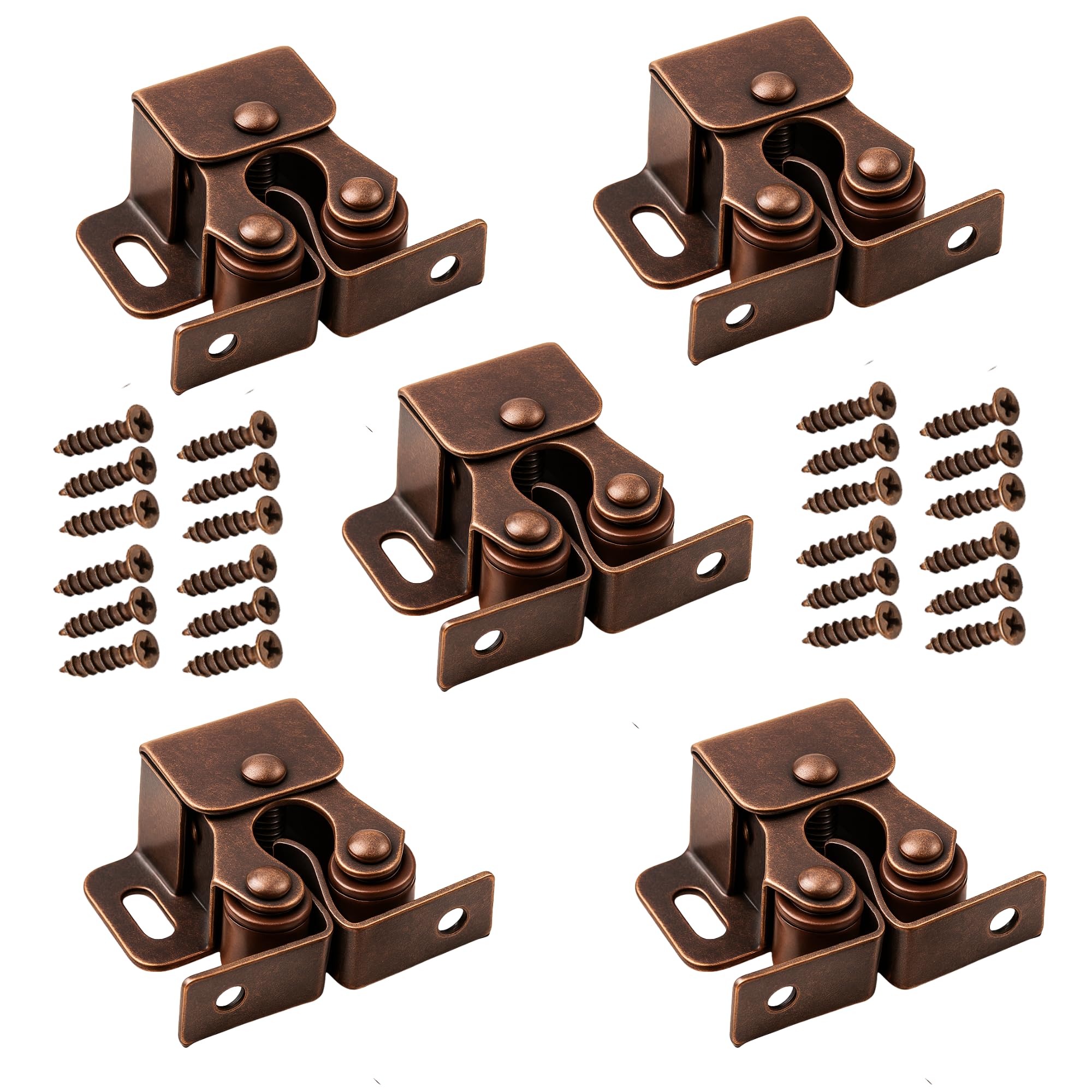5 Pack - Double Roller Catch Door Latches for Cabinets and Cupboards, Metal Roller Catches with Screws, Antique Bronze Cupboard Door Closers for Kitchen Units, Wardrobes, Furniture Repair and Home DIY โ image 1