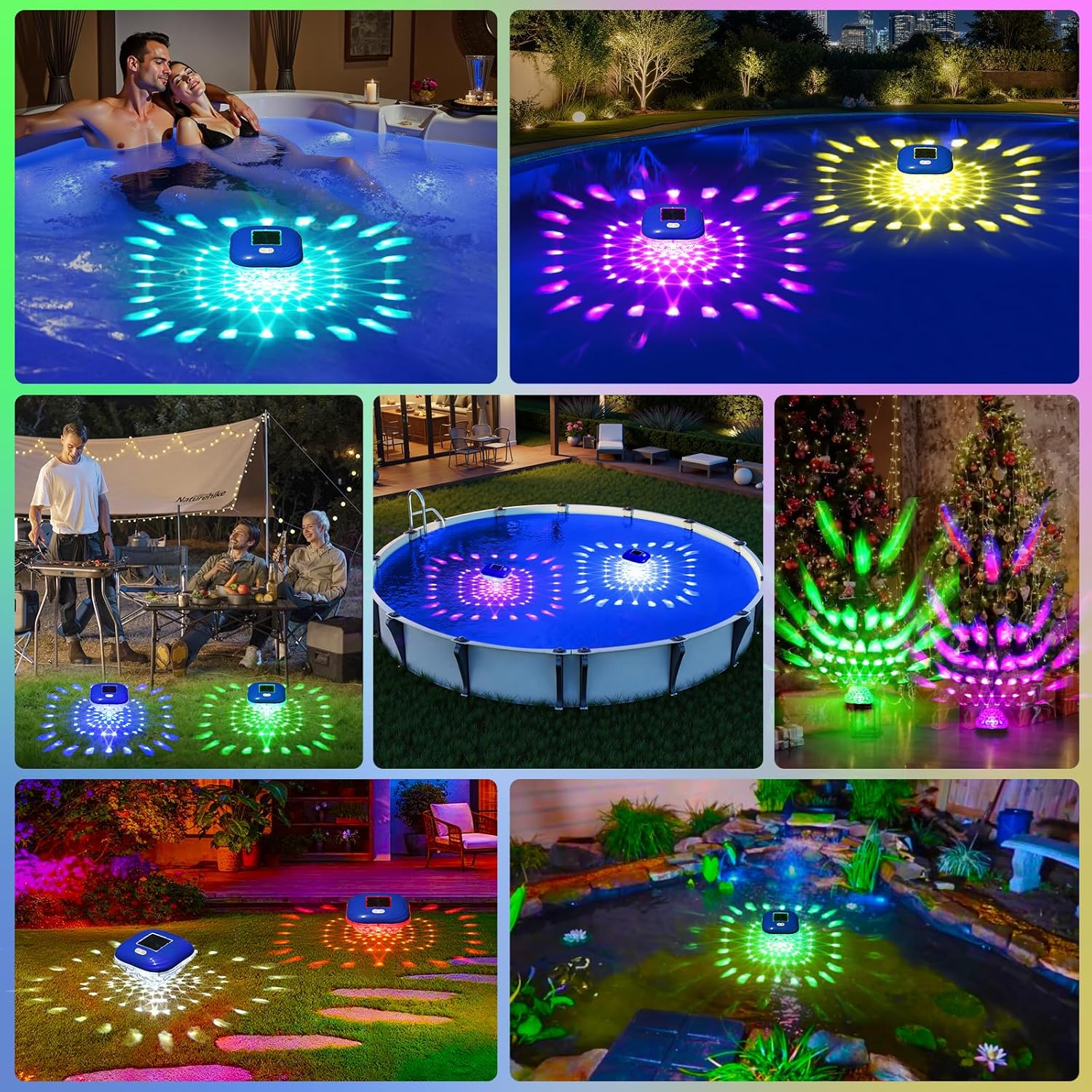 Floating Pool Lights, RGB Color Changing Solar Pool Light That Float for Above Ground Pools with 9 Lighting, IP68 Waterproof Floating Solar Pool Lights for Inground Pool Party Garden Wedding Decor