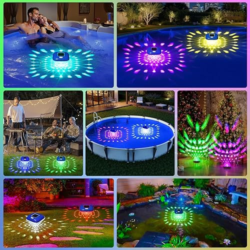 Miniatura 7 de Luces flotantes para piscina, luz solar RGB que cambia de color que flota para piscinas sobre el suelo con 9 iluminación, IP68 impermeable, luces