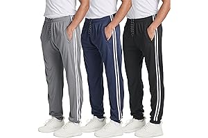 3 Pack: Men's Tech Mesh Active Athletic Casual Jogger Sweatpants with Pockets