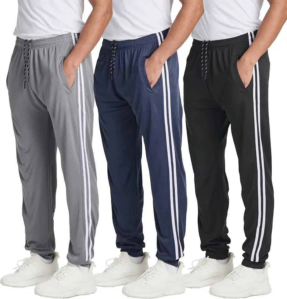 Real Essentials 3 Pack: Men's Tech Mesh Active Athletic Casual Jogger Sweatpants with Pockets(Available in Big & Tall)