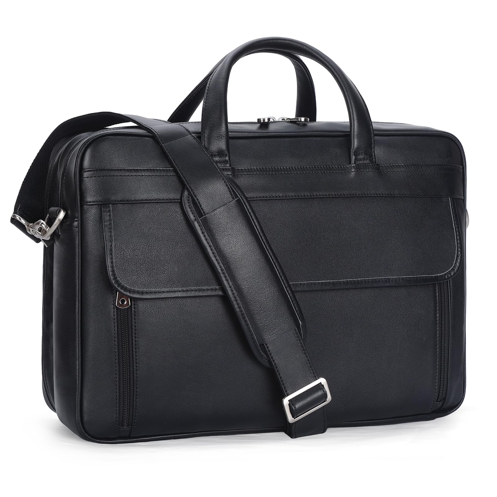 TIDING Genuine Leather Briefcase for Men, Dual 15.6"-17" Laptop Crossbody Messenger Bag Work Business Travel Attache Case