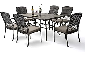 pamapic 8504 Patio Dining 7-Piece Outdoor Wicker Furniture Set with Removable Cushions