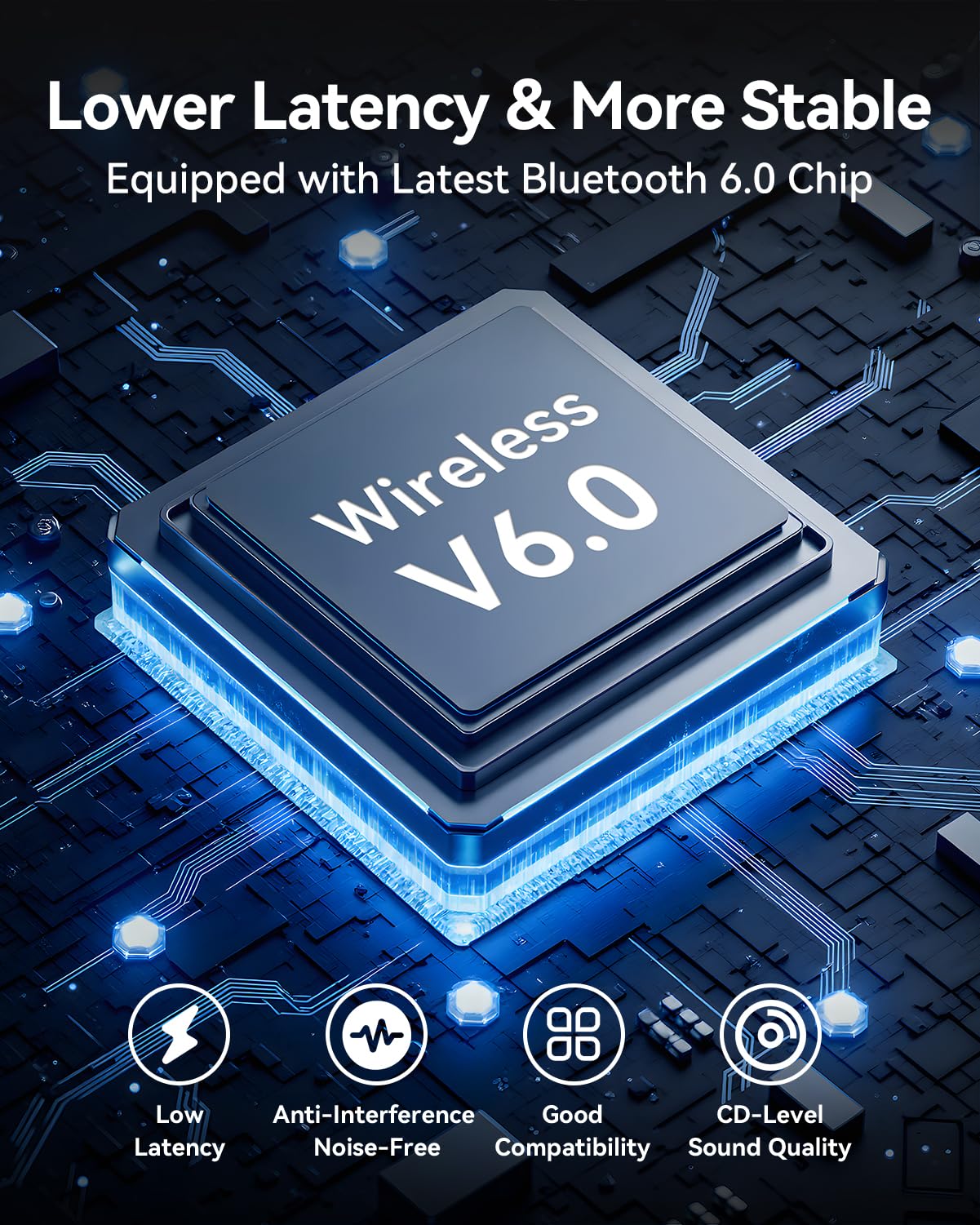 Receptor Bluetooth 6.0, inalámbrico Bluetooth de largo alcance, baja latencia para sistemas estéreo de transmisión de audio en casa, música, con AUX de 3.5 mm/RCA, reproducción de unidad flash USB y