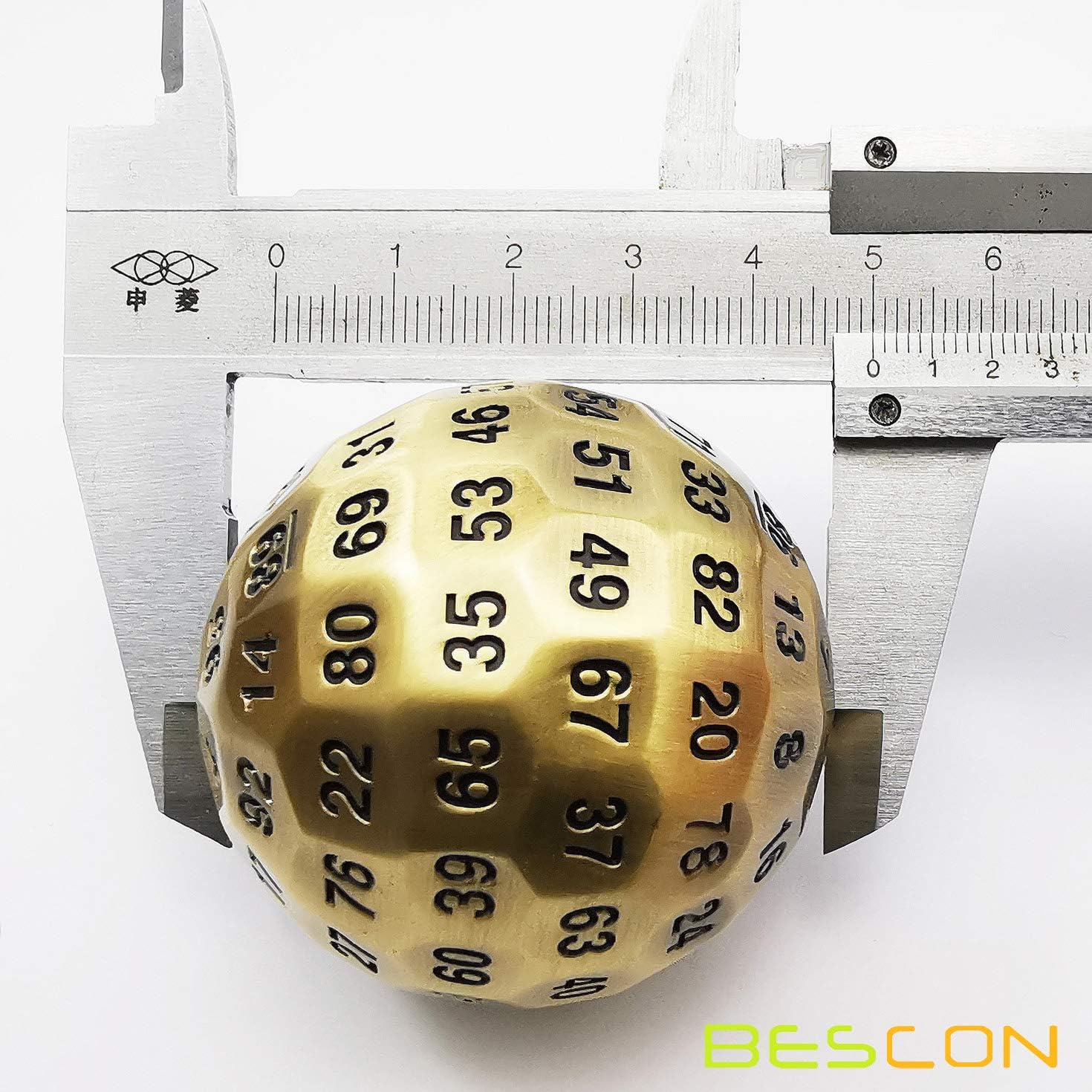 Bescon Solid Metal 100 Sided Dice, Game Dice D100, Giant Polyhedral Metal 100 Sides Dice 50MM in Diameter (1.97in), Ancient Brass