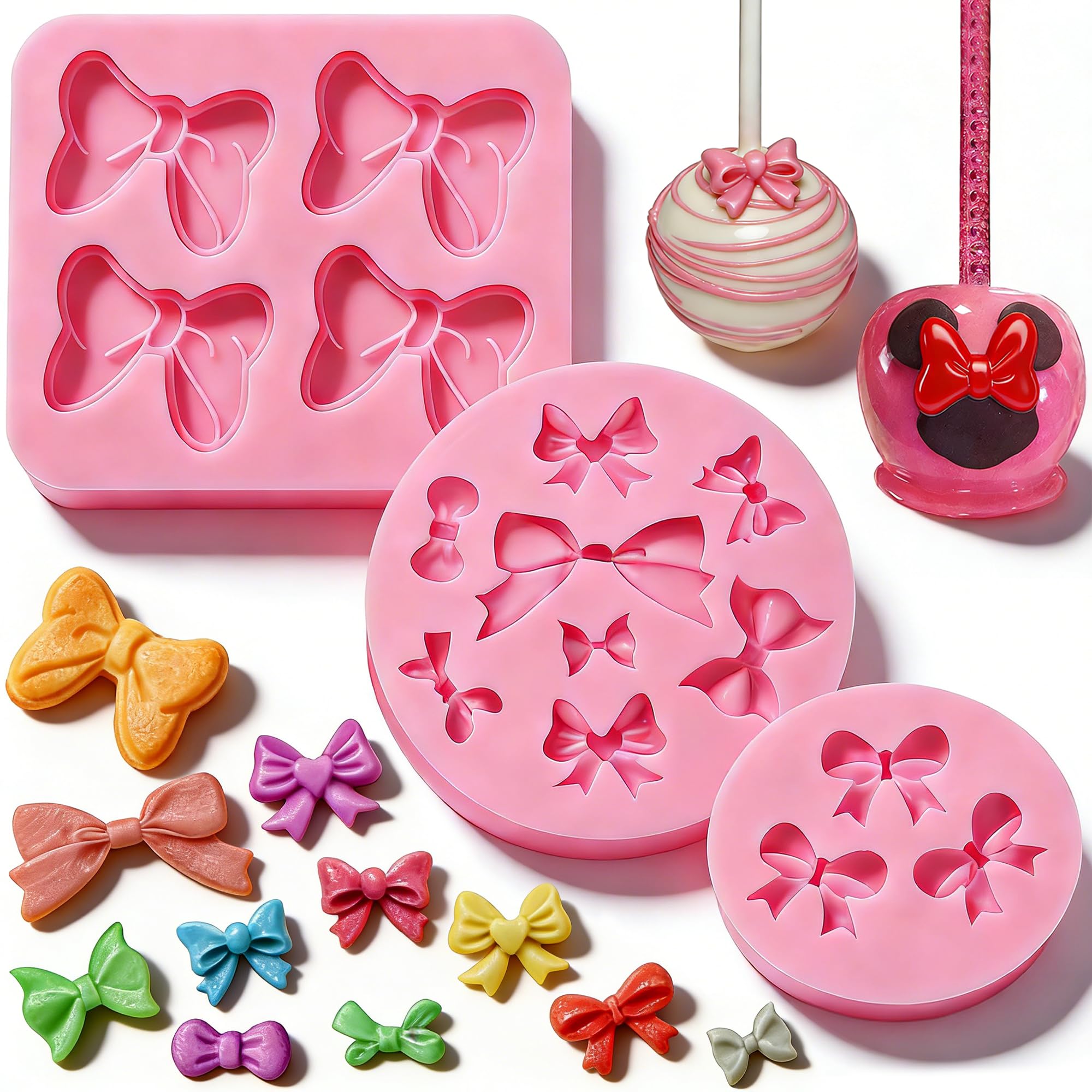 Bow Silicone Mold, AIMEIKI 3 Pack Mini Bows Fondant Molds Bowknot Candy Chocolate Mold Cake Pop Bow Craft Molds for DIY Decoration