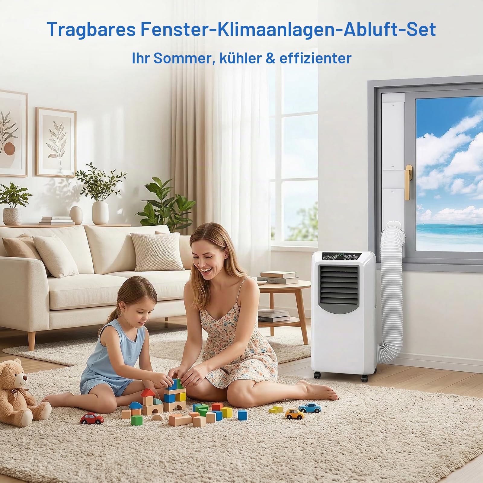 Klimaanlage Fensterabdichtung Kit, 4 Platte Mobile Klimagerät Fensterkit Verstellbar 43-150cm, Fenster Klimaanlage Abdichtung mit Adapter 130mm Abluftschlauch für Horizontalen Schiebefenster