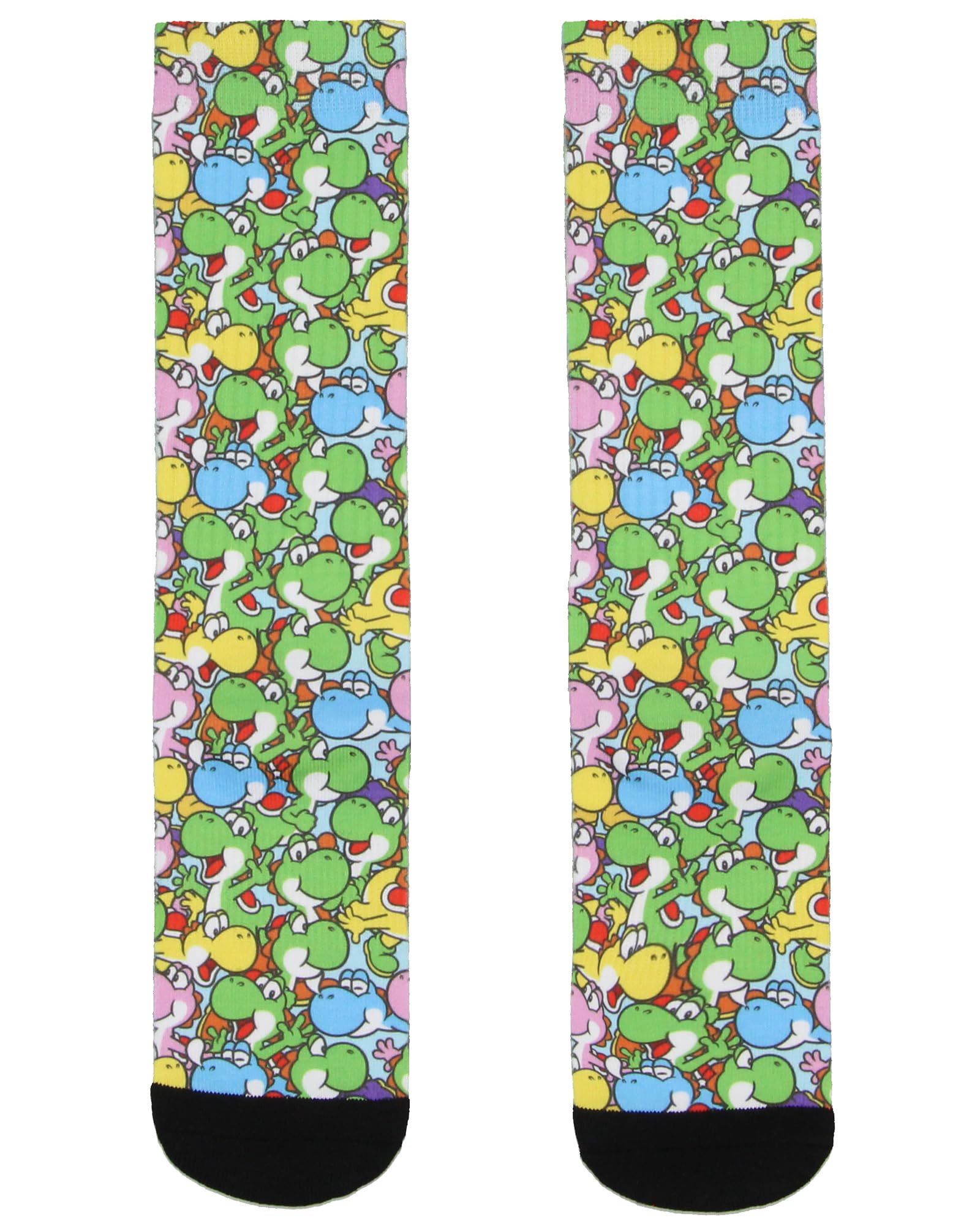Bioworld Nintendo Super Mario Video Game Men's Yoshi Dino Sublimated Adult Crew Socks