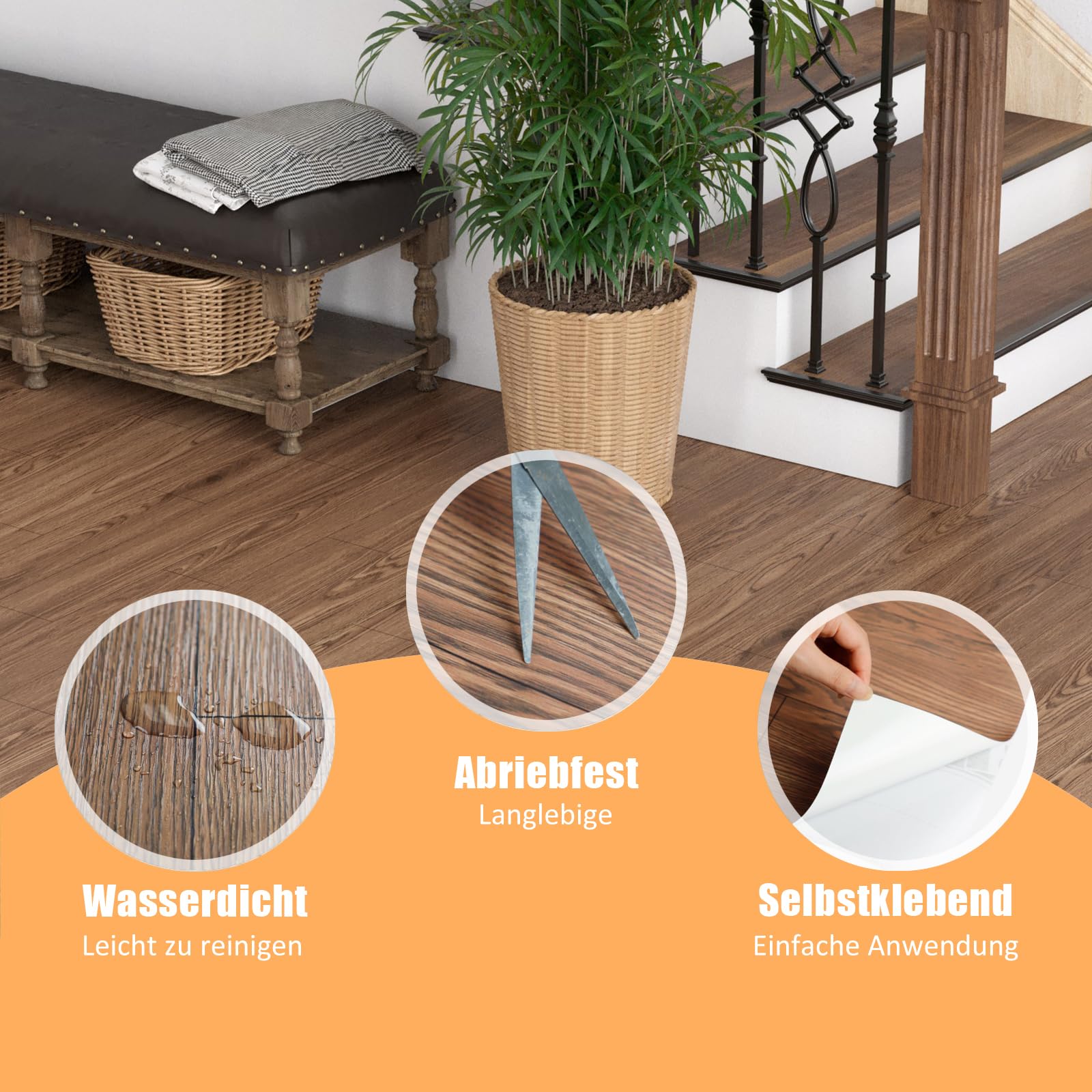Oxdigi Suelo de PVC autoadhesivo de 6 m², aspecto de madera, baldosas de vinilo para puerta de entrada, salón, cocina, balcón, trastero, recortable, suelos de vinilo, 0,6 x 10 m, nueces