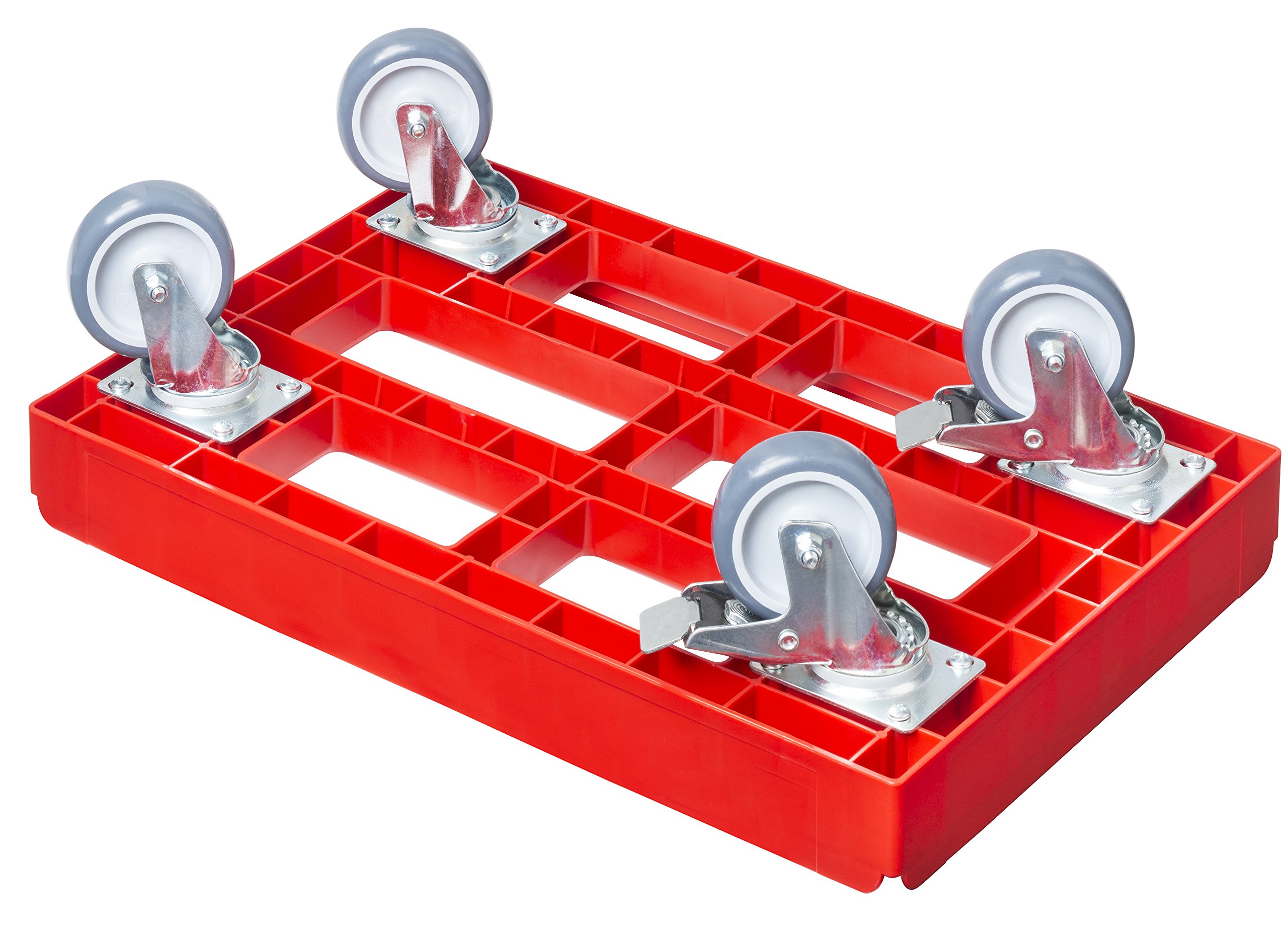 4 Stück Transportroller für Kisten 60 x 40 cm mit 2 Bremsen in rot