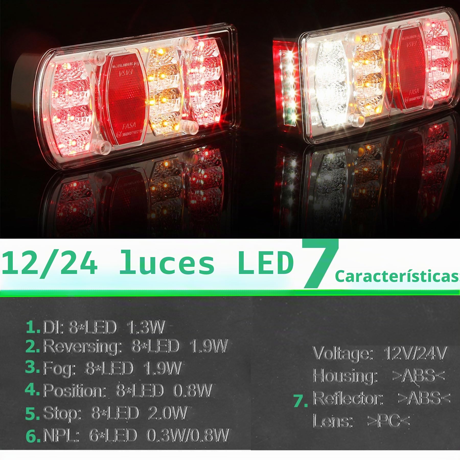 LED Pilotos Traseros Remolque 12/24V Homologados 7Funciones Luces Remolque Traseras Piloto con Conector de Bayoneta 5pin Impermeable