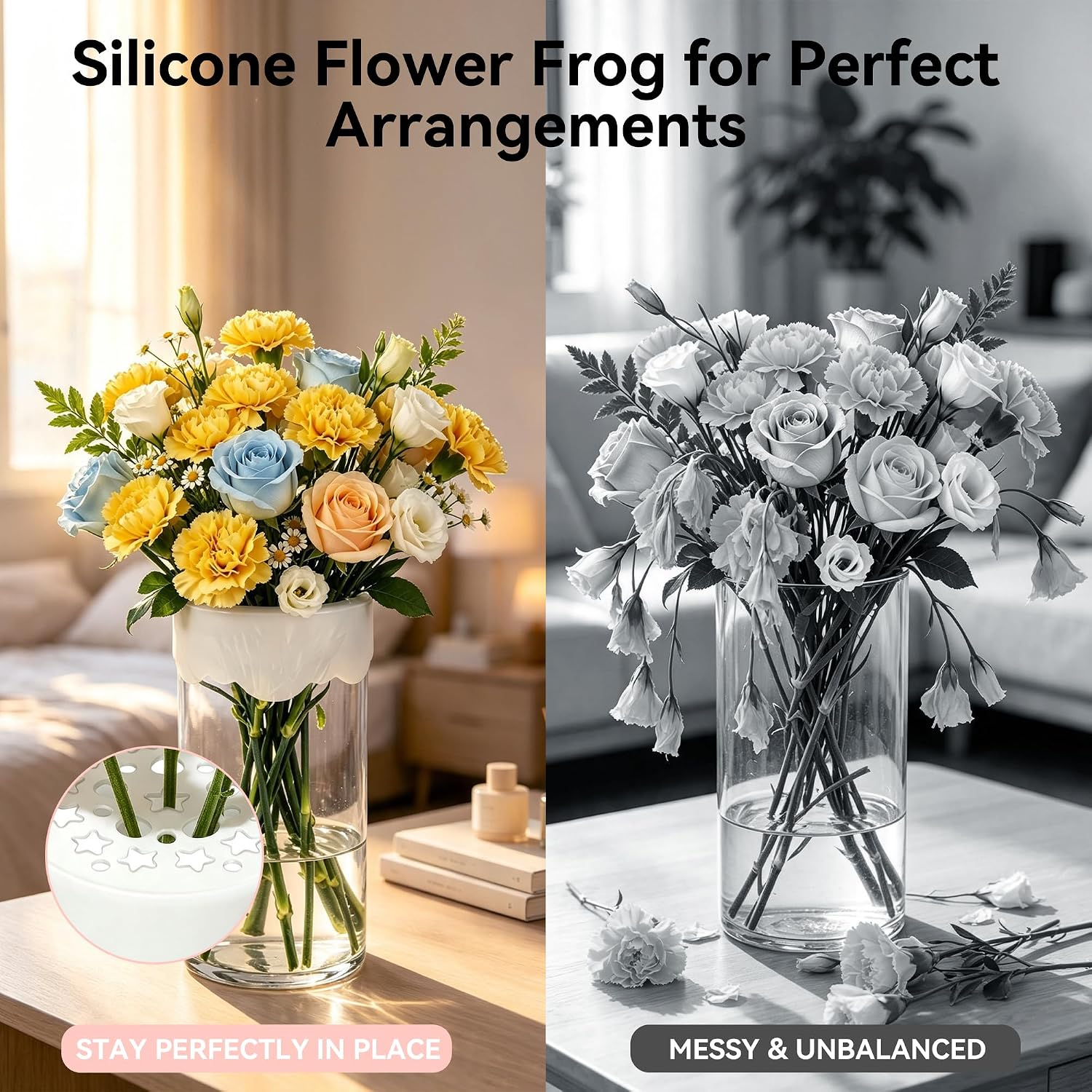 GANKTOWCOY 2Pcs Silicone Flower Arranging Grid Vase Buddy