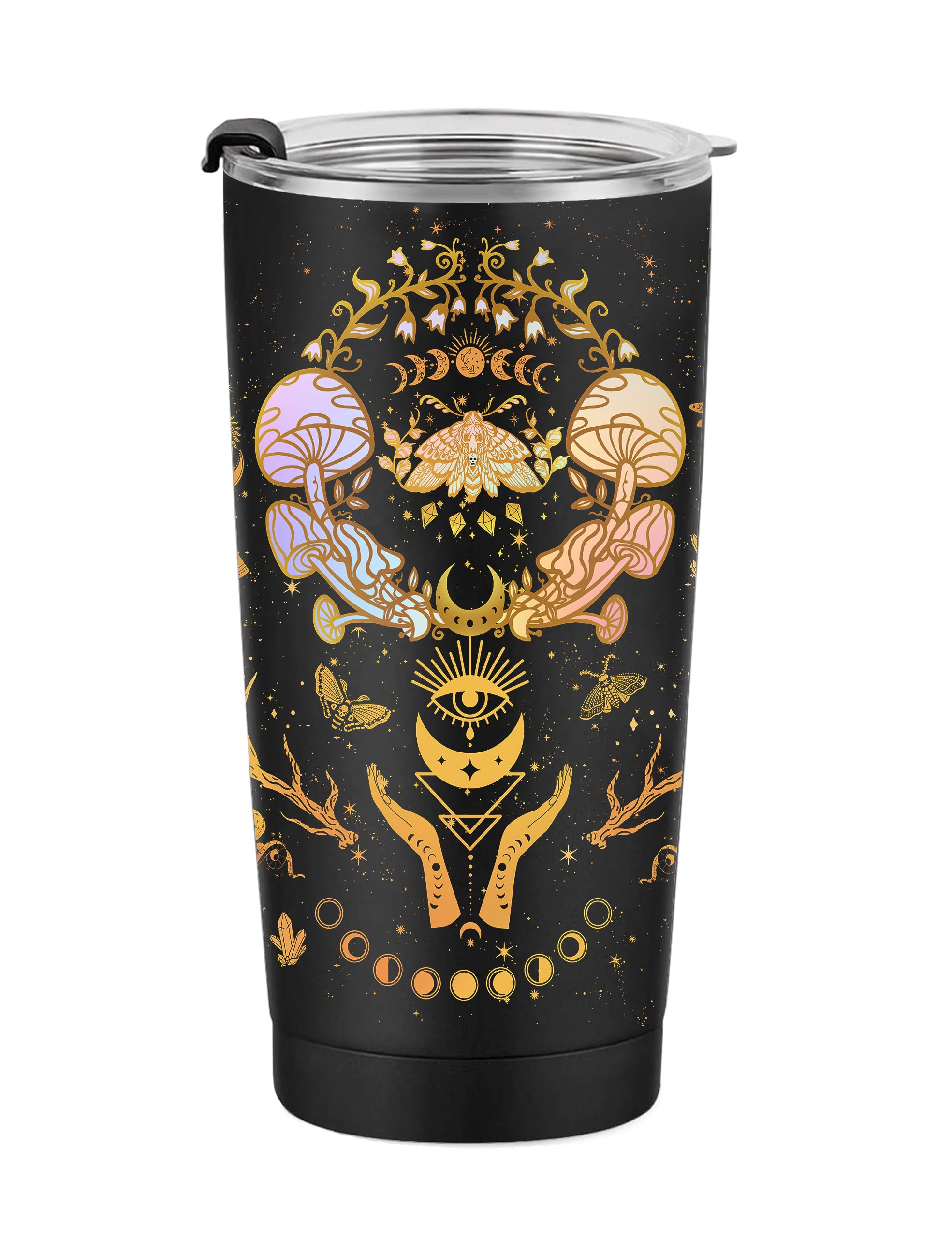 GOOMI Mushroom Tumbler, Mushroom Gifts for Women, Moth Moon Tumbler,Sun Moon Cup, Witchy Birthday Gifts Constellation Insulated Tumbler With Lid Coffee Mug 20 OZ