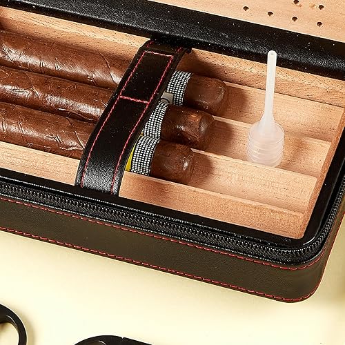 Miniatura 4 de Kit de humidor de viaje para cigarros, accesorios de cuero para cigarros con cortador, cenicero y estuche forrado de cedro para una frescura óptima,