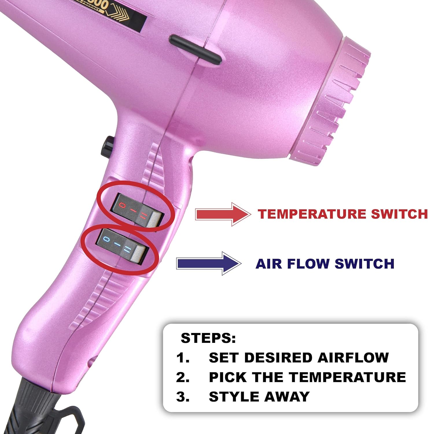 Turbo Power TwinTurbo 3800 Ceramic & Ionic Eco Friendly Pink Hair Dryer and M Hair Designs Metal Mesh Diffuser (Bundle 2 Items)