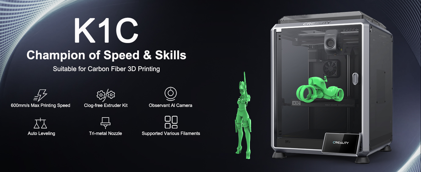 Creality K1C 3D Printer High Speed with 600 mm/s, Equipped Al