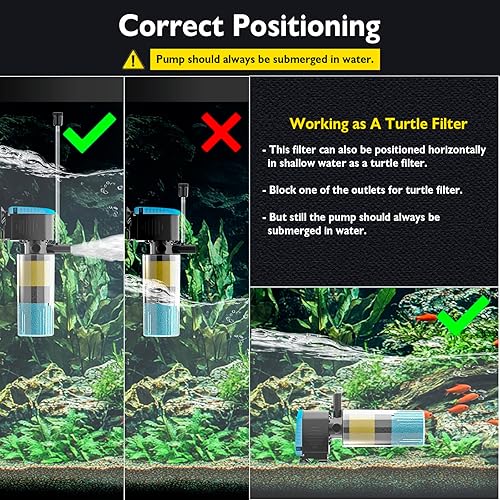 Miniatura 5 de AquaMiracle Filtro sumergible para acuario de 3 etapas en tanque con doble salida de agua y aireación, filtro interno de tanque de peces de 130 GPH