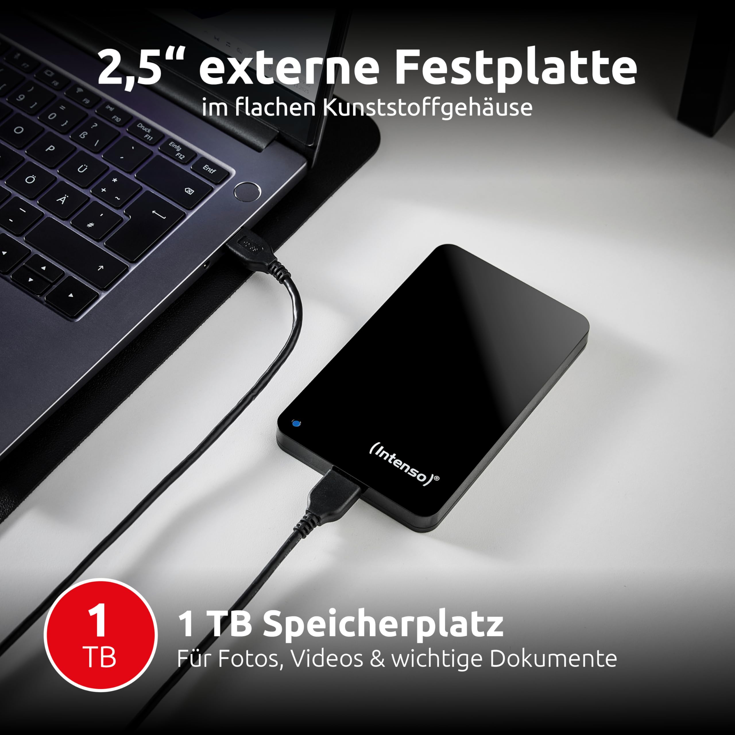 Intenso Hard Drive portatile da 2,5" - Hard Drive esterno con Super Speed USB 3.2 Gen 1x1 - Memoria veloce dal design compatto, 5400 giri/min, 8 MB di cache, Plug & Play, Certified Refurbished, nero