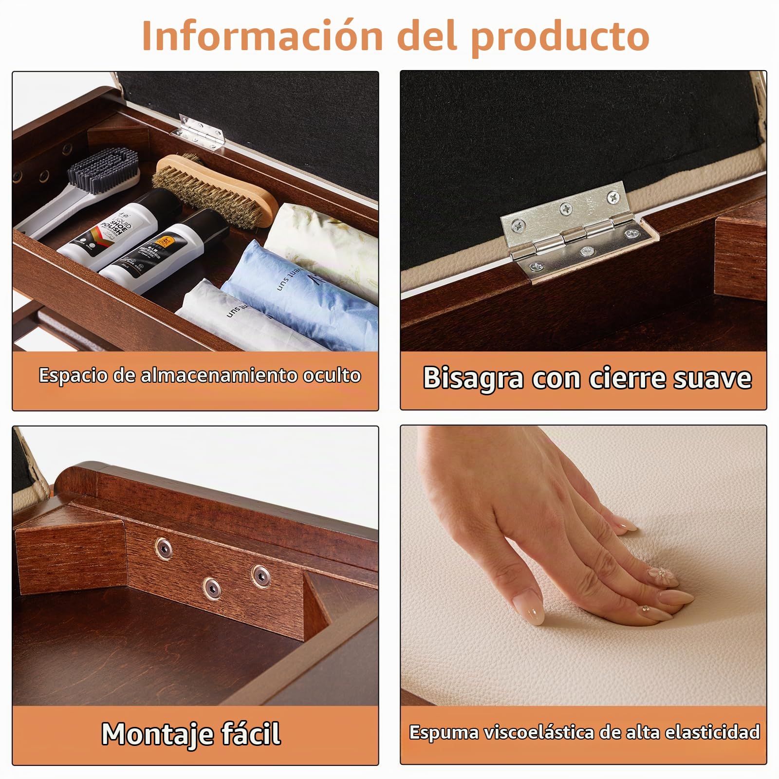 Aibiju Banco Zapatero con Cojín, de Madera Maciza de 2 Niveles y Tapa Abatible, Zapatero de 60 cm para Entrada, Sala, Pasillo y Dormitorio, Color Nogal YD-WD060B