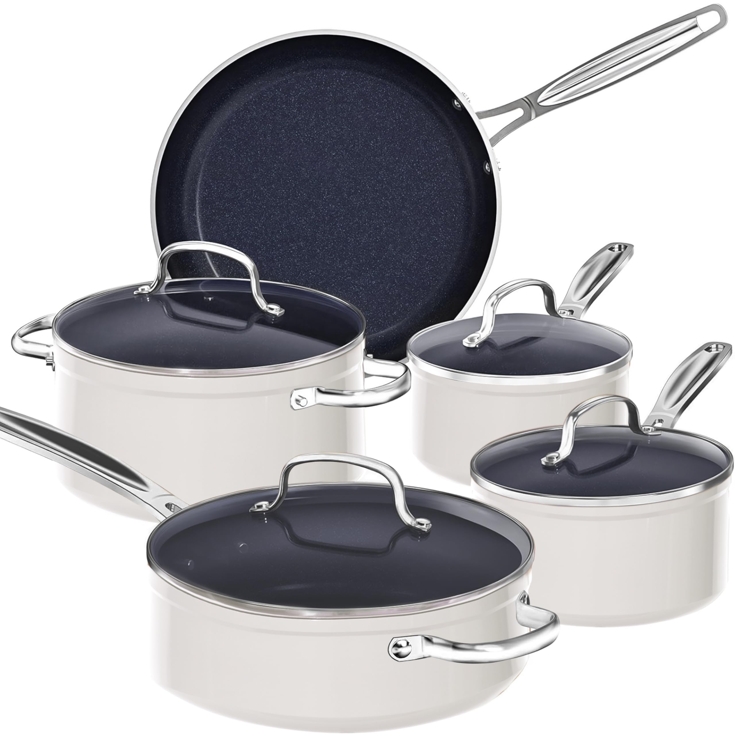 9pc Cookware Set Healthy Duralon Blue Ceramic Nonstick Coated, Diamond Infused Scratch-Resistant, PFAS Free, Oven Safe, Induction Ready & Evenly Heats, Tempered Glass Lids & Stay-Cool Handle