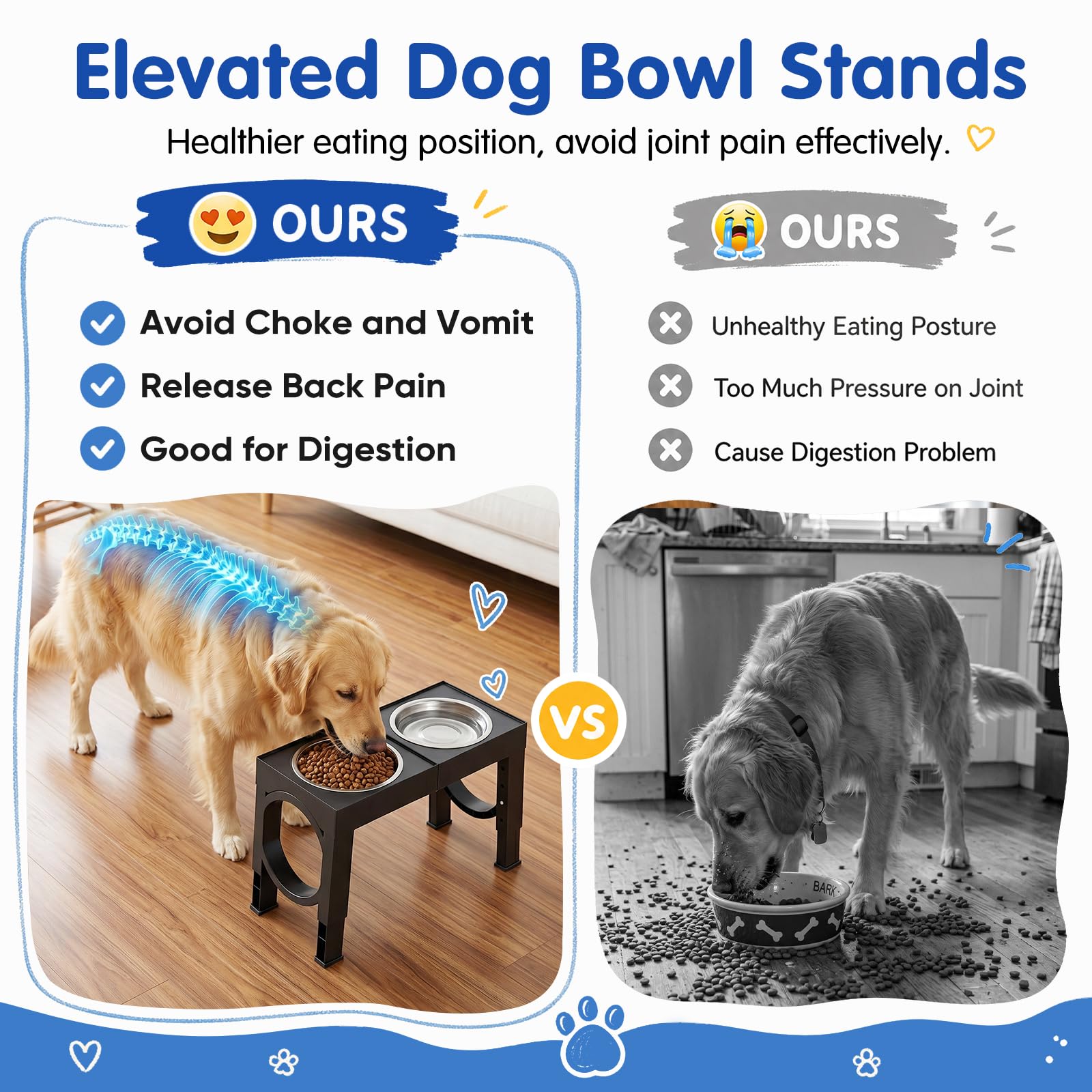 Cuencos elevados para perros de raza grande XiaZ elevado para perros de tamaño grande y mediano, 1000 ml, juego de cuencos elevados para perros de color negro, comedero elevado para mascotas, estación