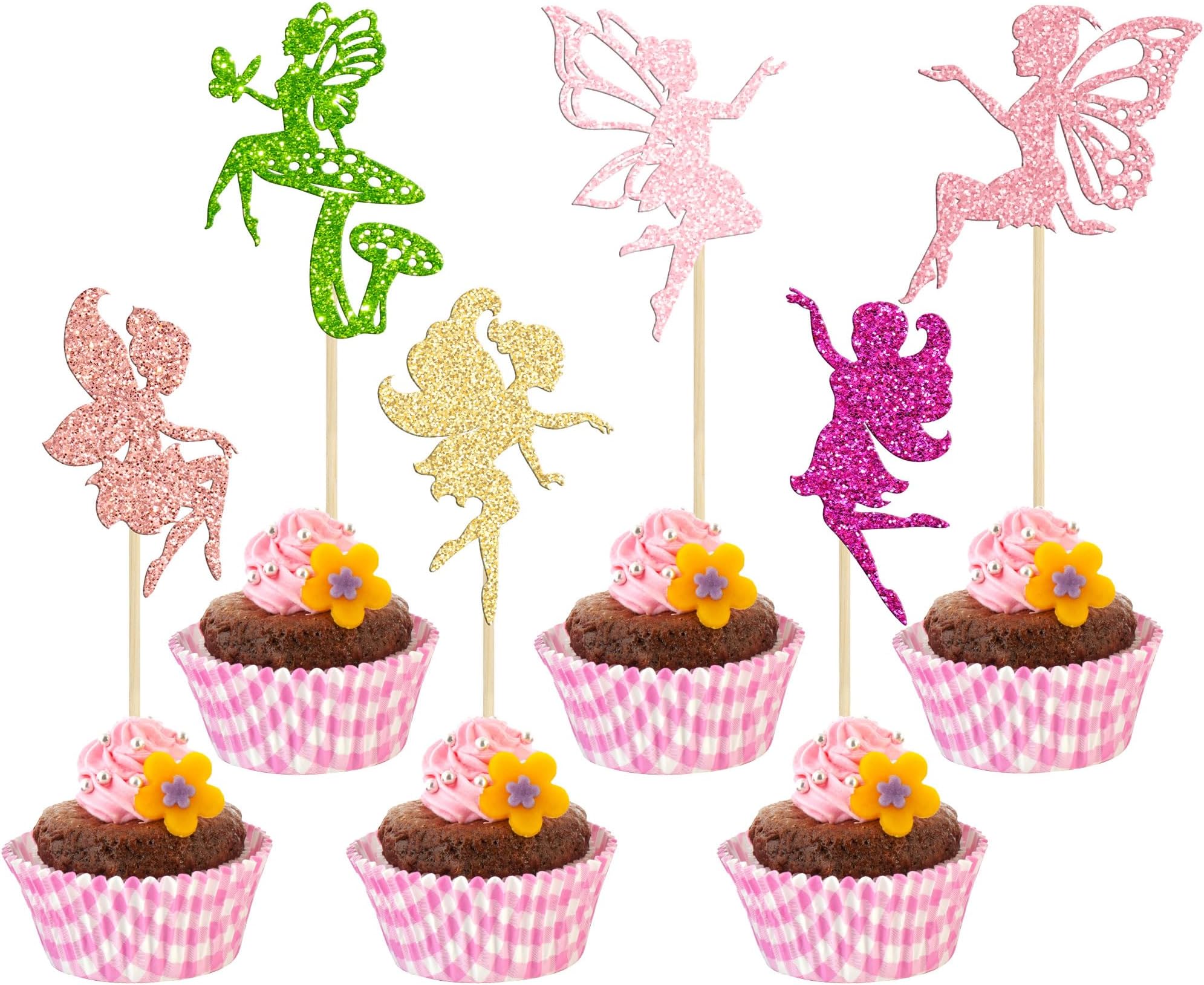 Gyufise24Pcs Fairy Cupcake Toppers Glitter Flower Angel Fairy Cupcake Picks Ballet Dancer Cupcake Decorations for Wedding Bridal Shower Baby Shower Birthday Party Cake Decorations Colorful