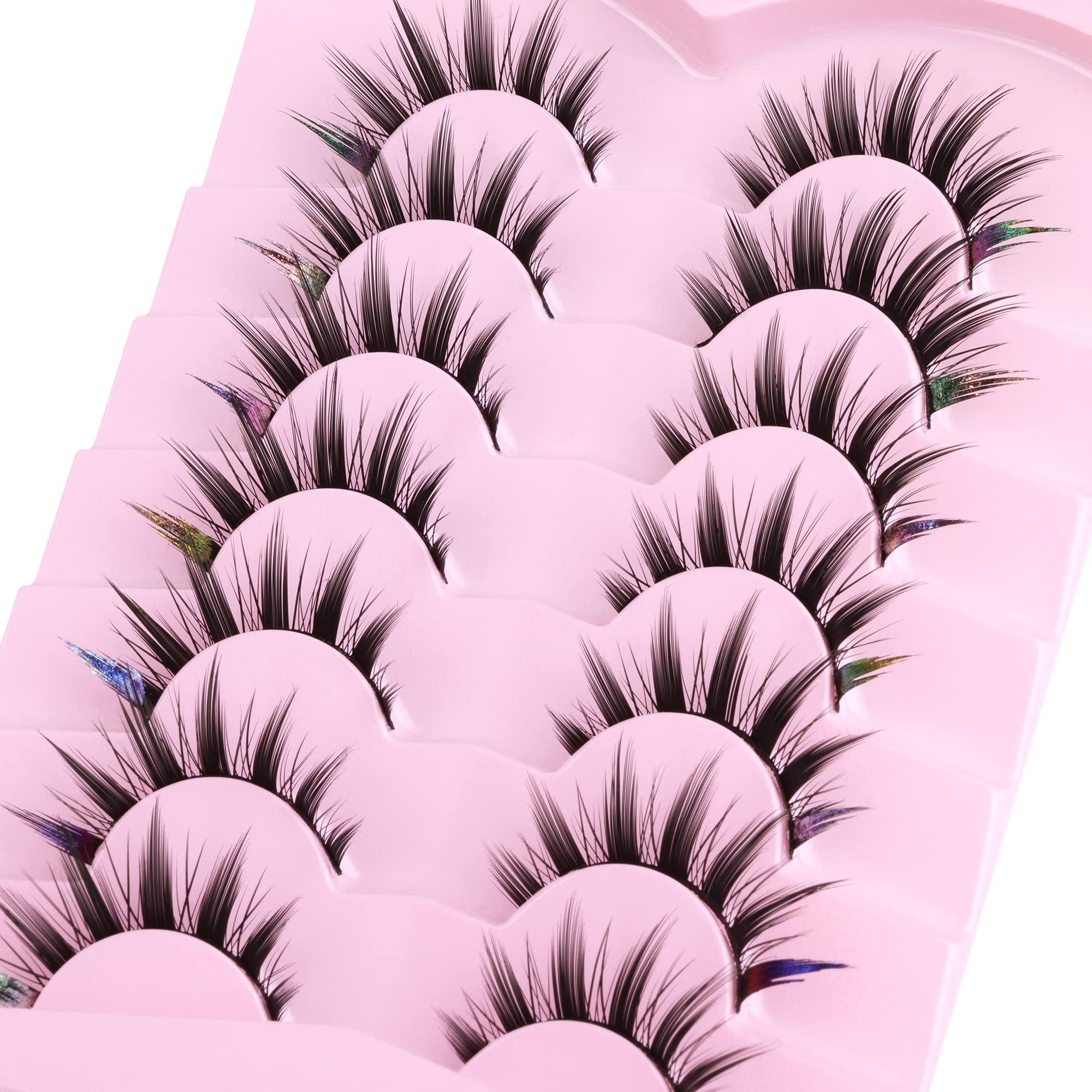 FANXITON Manga Lashes Natural Look Cosplay Colored False Eyelashes Cat-Eye 16mm Spiky Doll Anime Eye Lashes