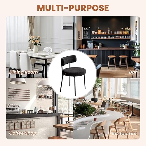 Miniatura 8 de Furniliving Boucle - Juego de 2 sillas de comedor, modernas sillas de comedor tapizadas con respaldo curvado y marco de metal negro, silla de cocina