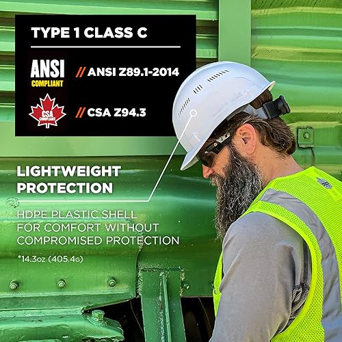 Miniatura 2 de Ergodyne Skullerz 8966 - Casco duro ventilado, ligero, estilo gorra, suspensión de trinquete ajustable de 6 puntos, carcasa de HDPE, clase C, blanco