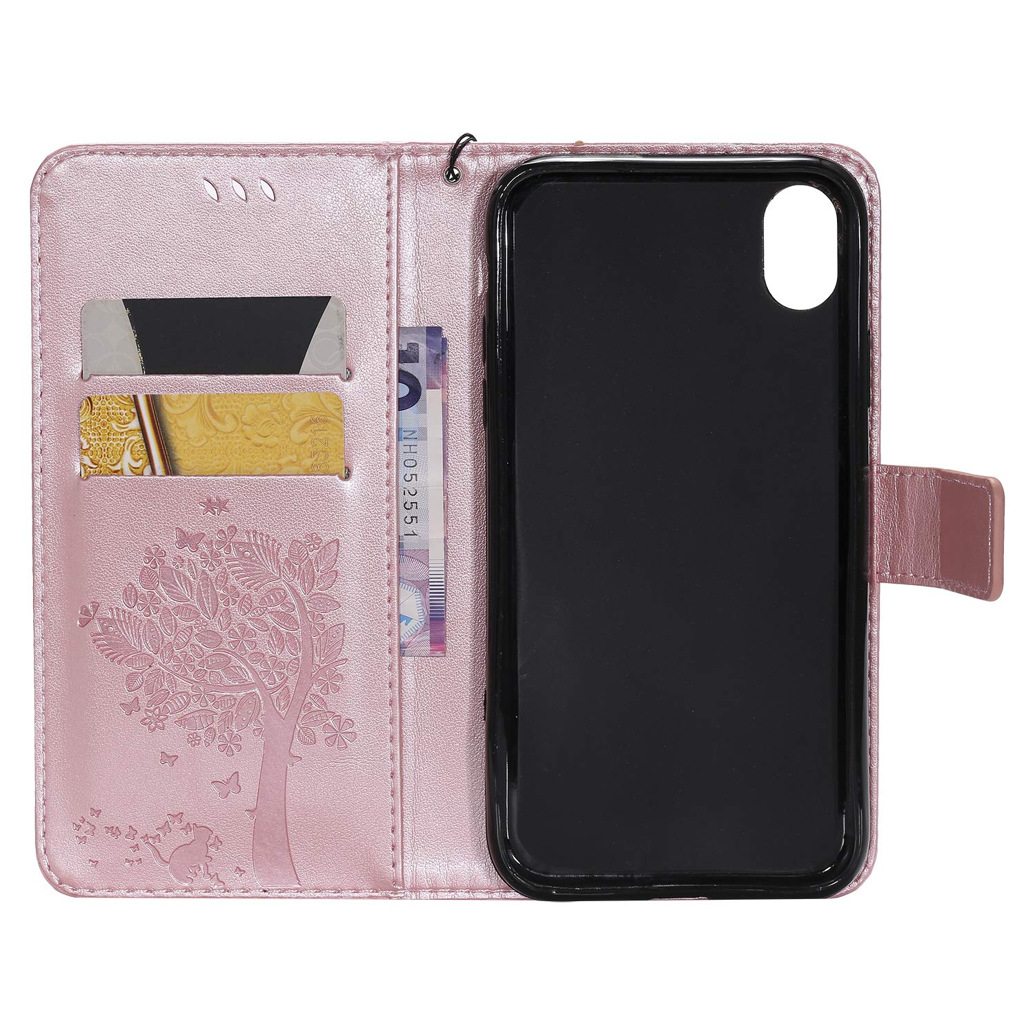 XINQCASE Cover per iPhone XR, Custodia a Portafoglio in Pelle PU [Slot per Schede], Cover a Libro Flip Caso Custodia per iPhone XR, Oro
