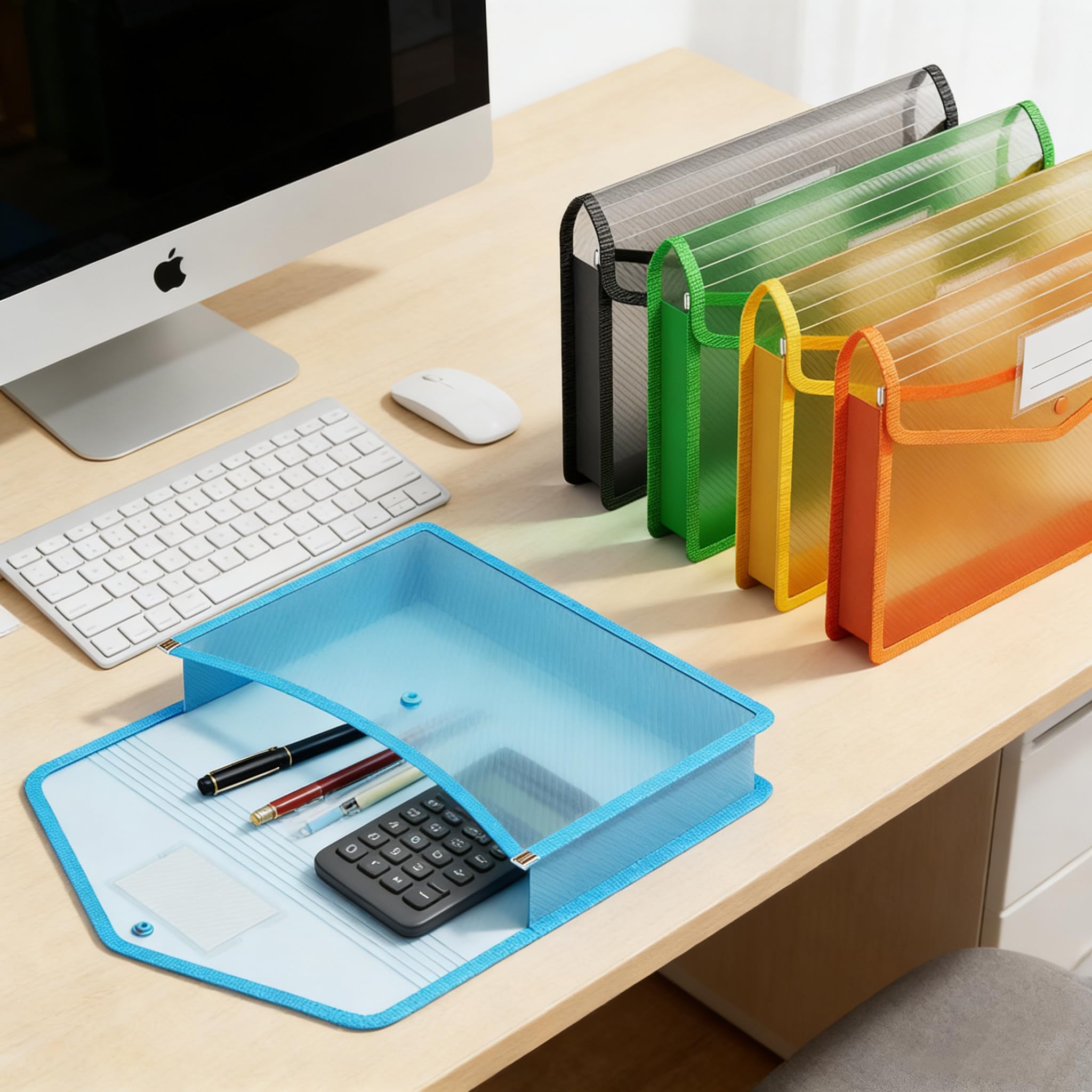 Cartella portadocumenti in plastica, 9 buste in polietilene di grande capacità, espandibili, portadocumenti, formato A4, con tasca per etichette e bottone a pressione, per scuola, casa, lavoro