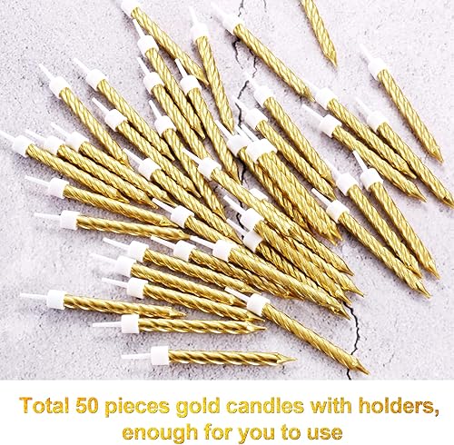 Miniatura 3 de Blulu 50 velas de cumpleaños en espiral metálicas para decoración de cumpleaños, bodas, fiestas (dorado)