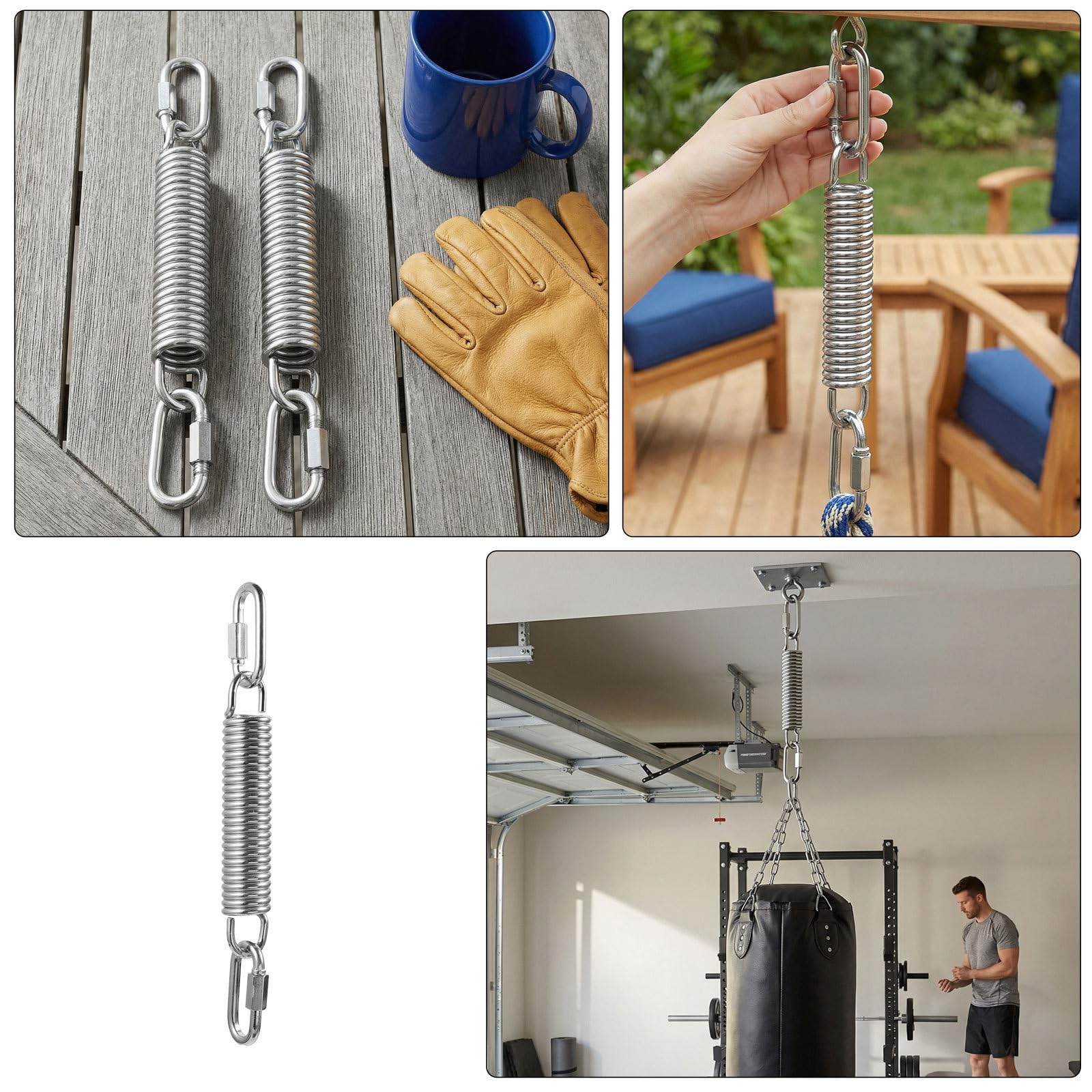 2 Sätze Schwingfeder mit Geschlossenen Ringen aus Stahl Silber für Hängesessel Schwerlast 7,9 Zoll für Hängematte und Schaukelstuhl für Terrasse und Heimaktivitäten