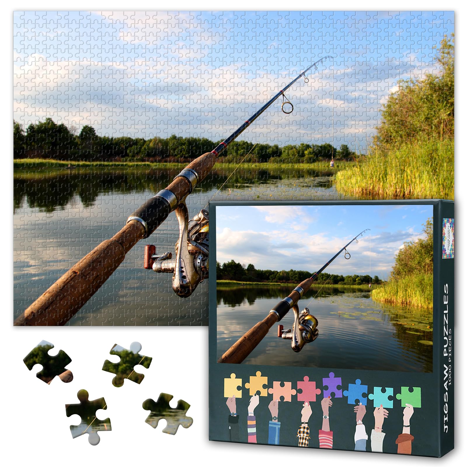 Jigsaw Puzzle 1000 Pieces for Adults Fishing Tackle Wall Art Canvas Painting Coastal Decor Sportsman Gift Challenge 27.5 x 19.7 Inches