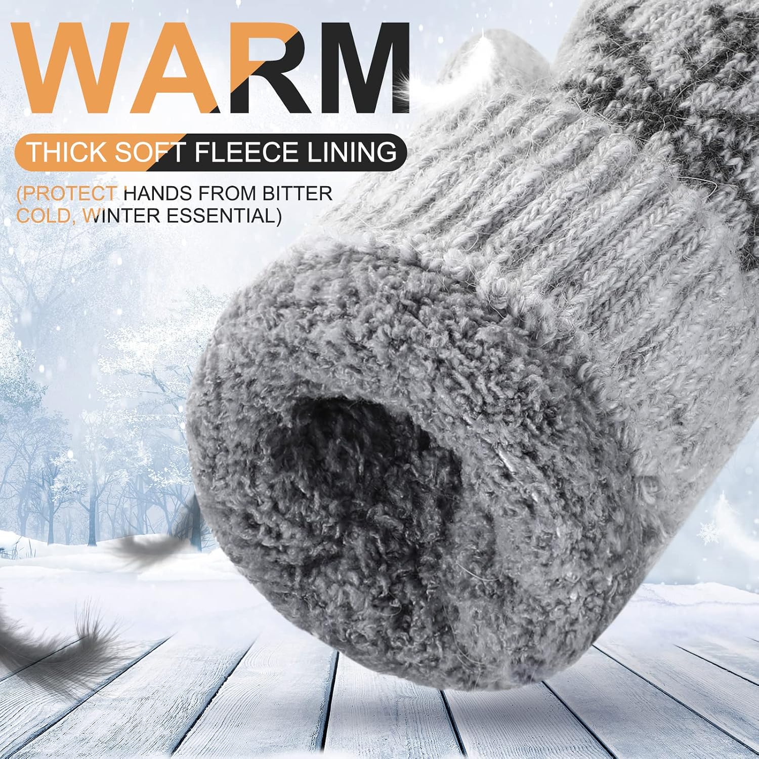 Vicenpal 3 Pairs Knit Mittens for Women Cold Weather
