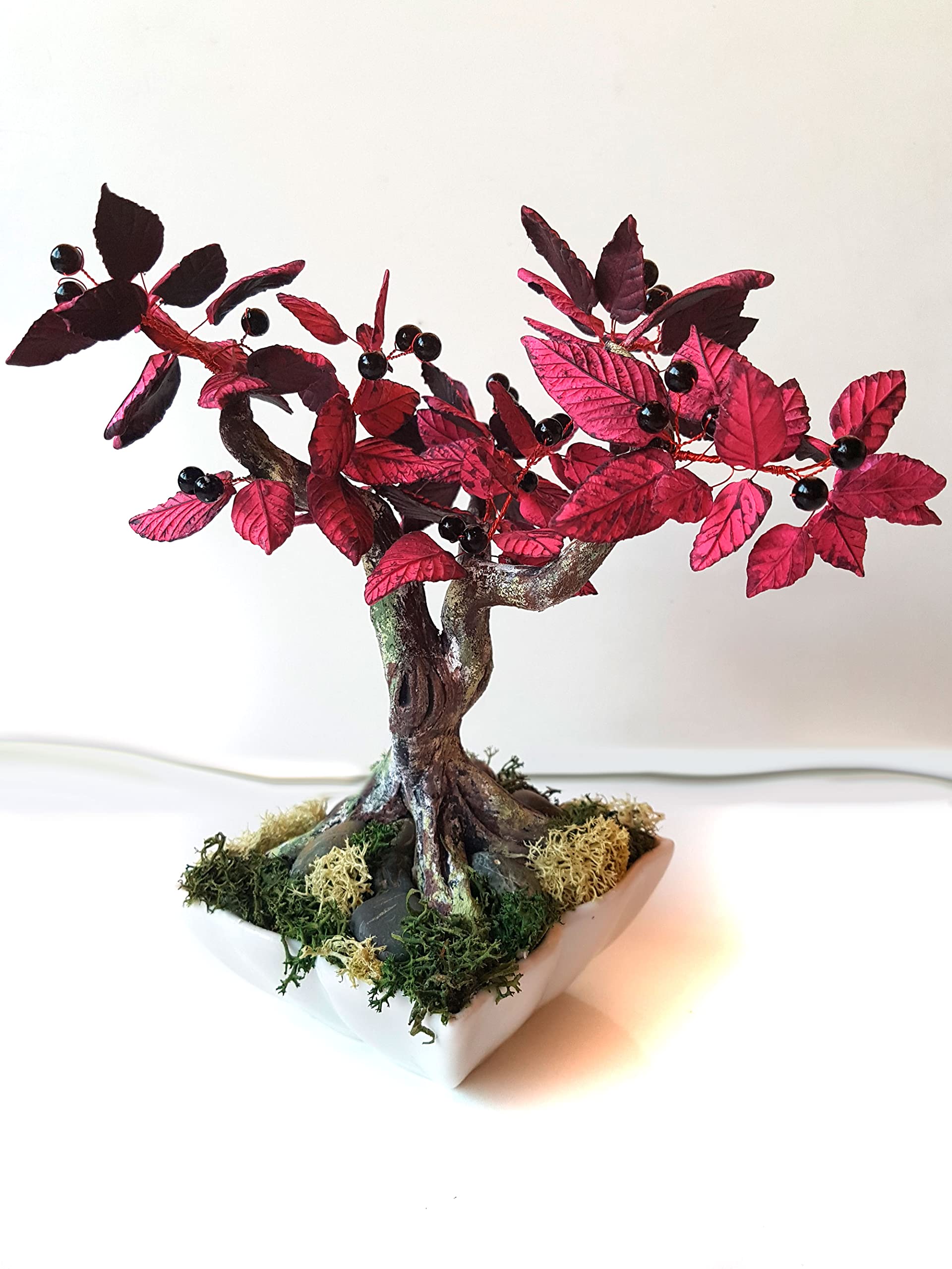 Bonsai Artesanal de Porcelana Fría - Árbol Decorativo Hecho a Mano - Escultura Botánica Zen - 19 cm de Alto