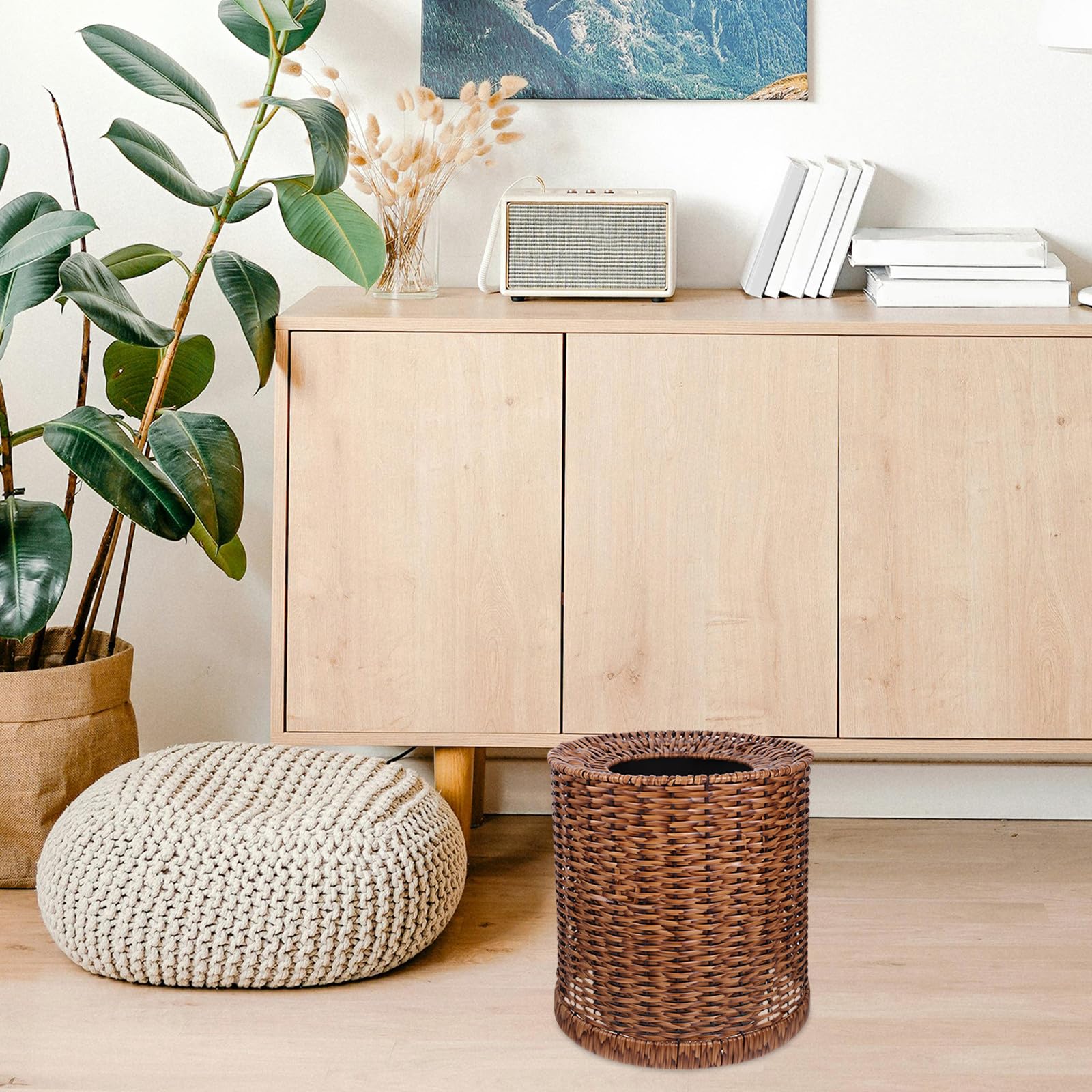 DOITOOL Großer Mülleimer Stabil und Vielseitig aus Rattanimitat mit Innerer und Äußerer Braun Leicht zu Reinigen fürs Schlafzimmer und Zuhause