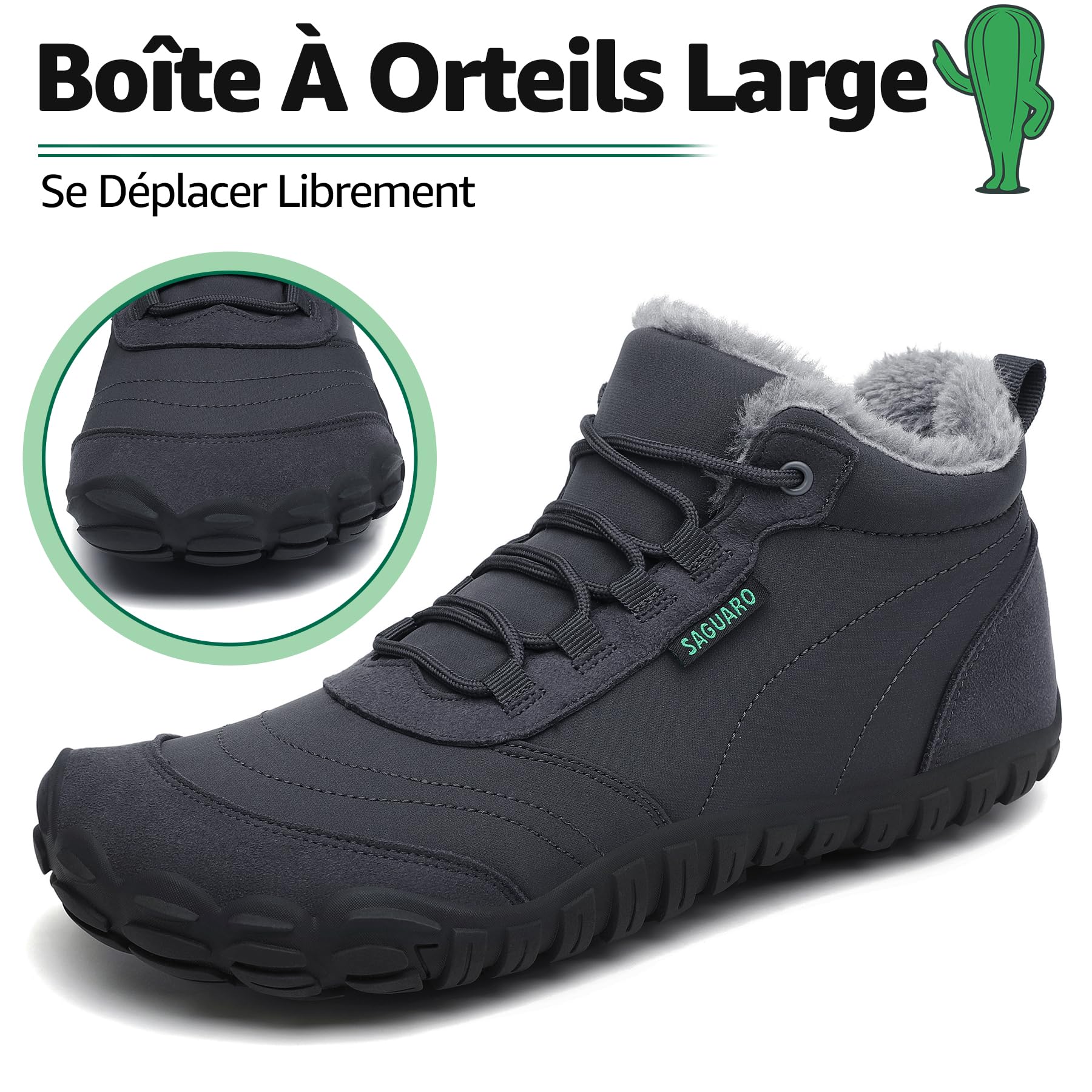 SAGUARO Barefoot Bottes de Hiver Chaudes Chaussure Minimaliste pour Homme Femme,Gr.36-48