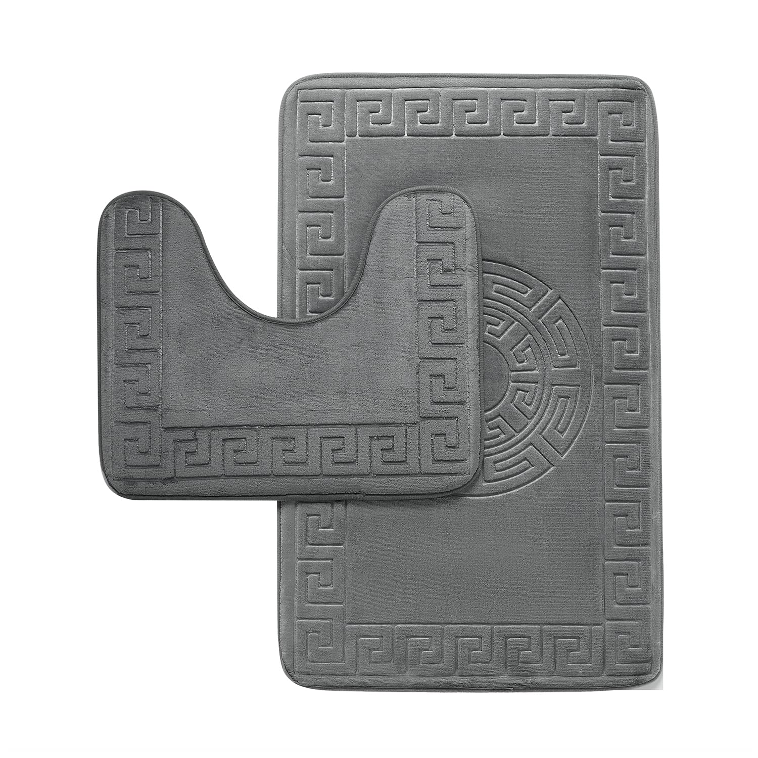 GC GAVENO CAVAILIA Memory Foam Bath Mat Non Slip - Extra Soft Highly Water Absorbent Bathroom Mat Sets 2 Piece - Greek Toilet Rug (50 x 80 cm) & Pedestal Set (50 x 40 cm) - Washable - Charcoal