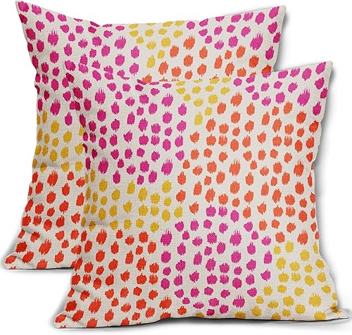 Miniatura 9 de Juego de 2 fundas de almohada de color marrón crema de 20 x 20 pulgadas, diseño bohemio de lunares, moderno estampado de pinceladas, fundas de