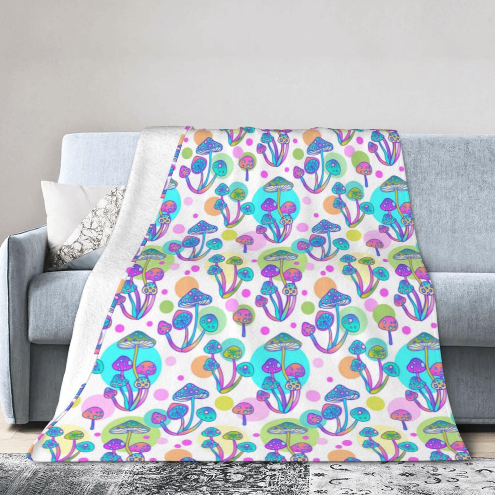 Noble Ren Hallucinogenic Neon Mushrooms Ultra-Soft Micro Fleece Blanket Winter Warm Soft Lannel Fleece Throw Blanket For Couch Sofa Bed 40"X30"