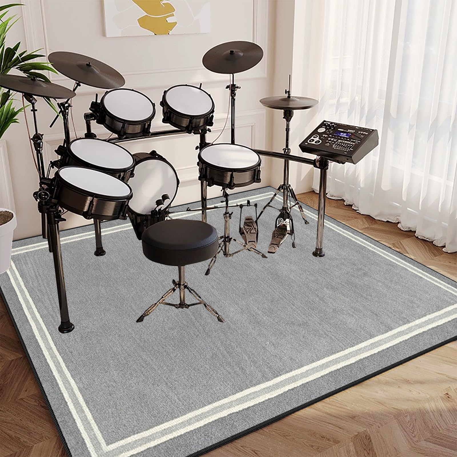 Tappeto Batteria Acustica, Tappeto a Tamburo Elettronica Insonorizzante, 230 x 200 cm Grigio Drum Tappeto insonorizzato per Batterie Elettroniche, Tappetino del Tamburo per Snare Drum Grancassa